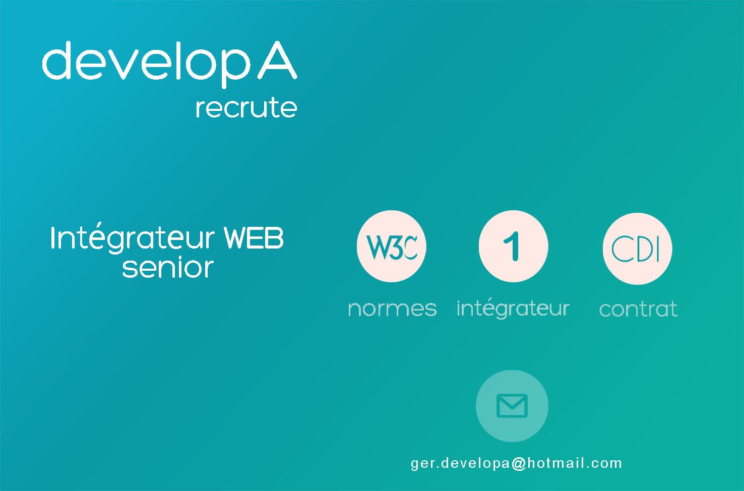 DevelopA recrute 1 intégrateur WEB senior pour un contrat CDI.