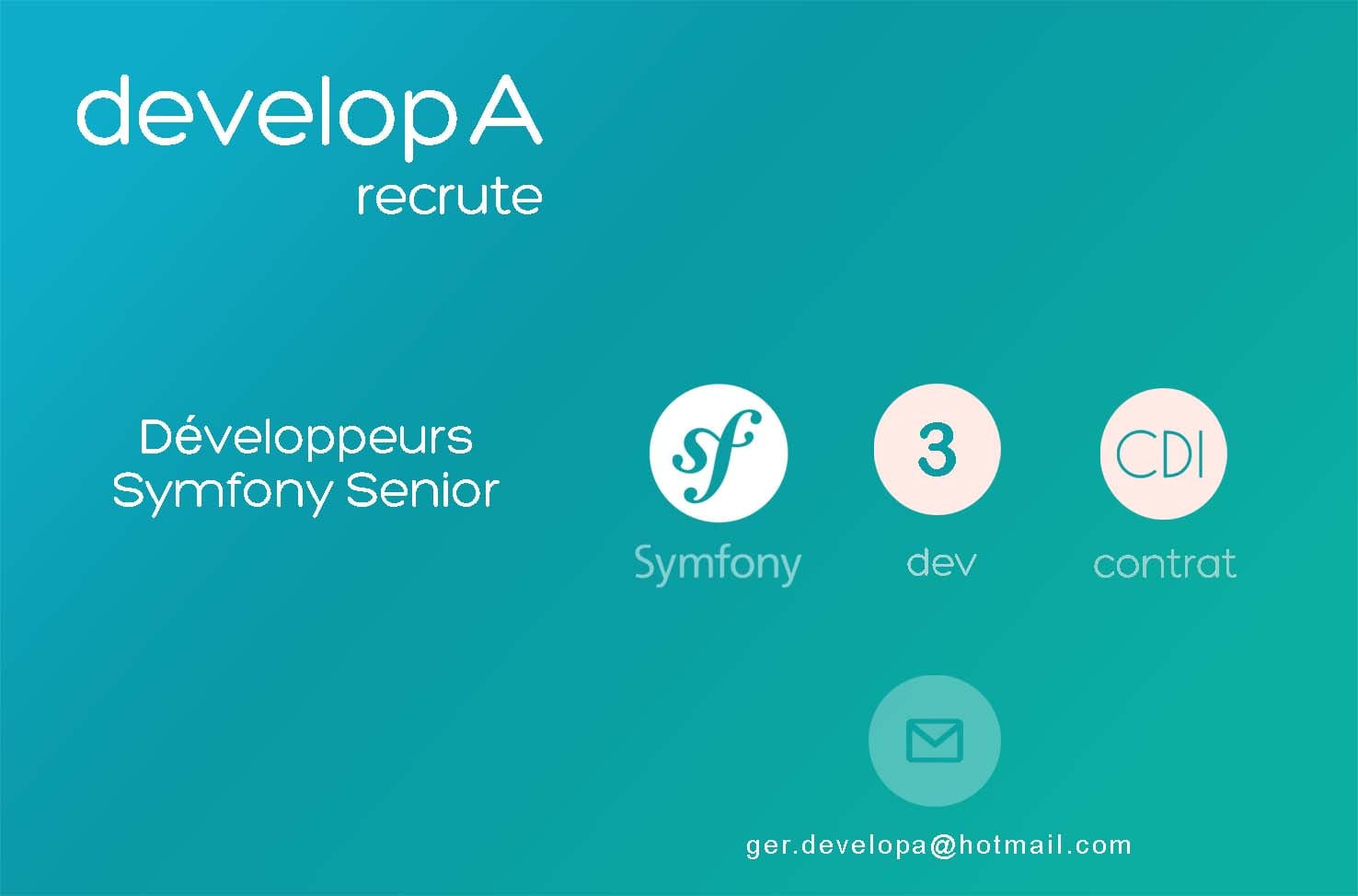 On recrute 3 développeurs senior en Symfony pour un contrat CDI. [SALAIRE TRES MOTIVANT]