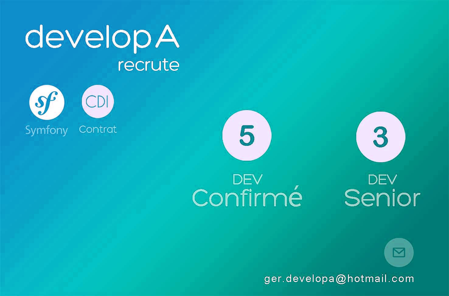 DevelopA recrute 5 dev confirmés et 3 dev senior en Symfony pour un contrat CDI.