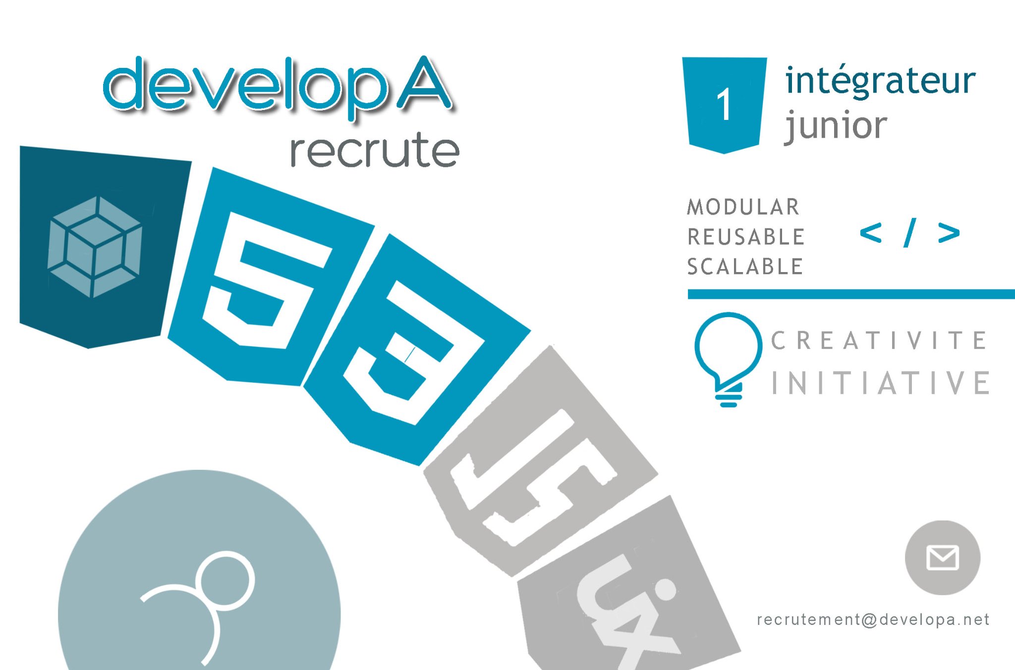 DevelopA recrute 1 Intégrateur Web junior pour un contrat CDI [ref : IJ-A1].